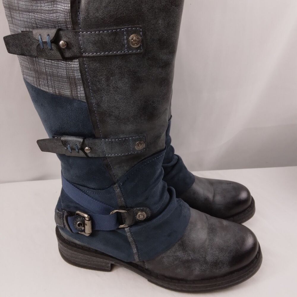 Rieker 92284-45 Franka Gray Blue Buckle Knee-High Boots Steampunk Size EU 37 6 - Picture 3 of 16